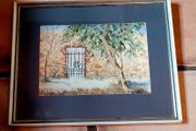 Vintage framed "The Garden Gate" watercolour