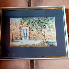Vintage framed "The Garden Gate" watercolour