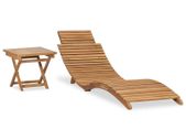 Folding Sun Lounger with Table Solid Teak Wood