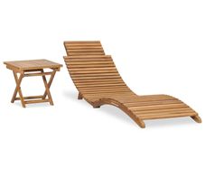 Folding Sun Lounger with Table Solid Teak Wood