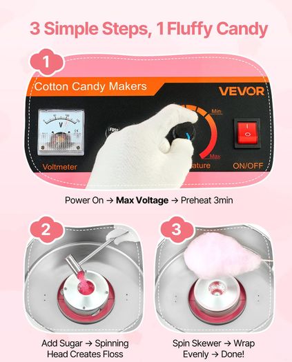 Cotton Candy Machine Commercial, 1000W Electric Candy Floss Maker, Easy Use with 38cm Stainless Steel Bowl and Sugar Scoop, Makes Hard Candy for Home Kids Birthday, Family Party