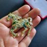 Running Horse Brooch Gold Tone and Green Galloping Horse Brooch Shawl Pin Broach Equestrian Jewellery Image 7