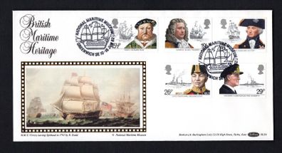 1982 Great Britain Maritime Heritage Commemorative Stamps Benham Silk First Day Cover (FDC)