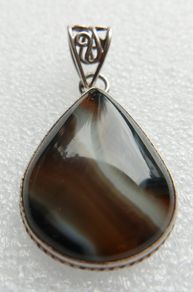 Vintage Botswana Agate 925 Sterling Silver Pendant Drop Shape length 1,6" - 10,7g