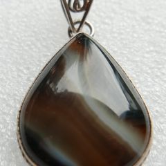 Vintage Botswana Agate 925 Sterling Silver Pendant Drop Shape length 1,6" - 10,7g