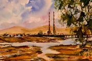 poolbeg chimneys watercolour