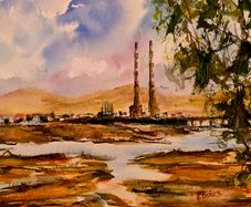 poolbeg chimneys watercolour