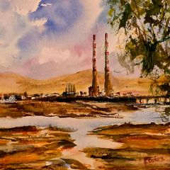 poolbeg chimneys watercolour