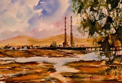 poolbeg chimneys watercolour