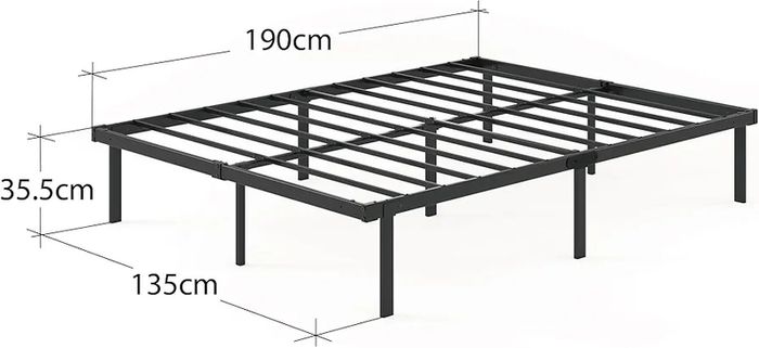Double Bed Frame - 4ft6 (135 x 190 cm) - 14.2'' Height - Metal Bed Base with Steel Slat Support - Easy Assembly - Black