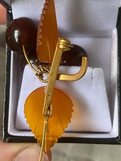 Vintage .6rk gold plated Russian Baltic Amber brooch