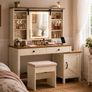 Country Style Dressing Table with Stool Mirror and Storage White Brown Image 5