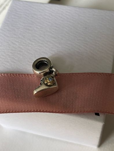 Pandora charm baby boy boot 14k gold and blue Cz