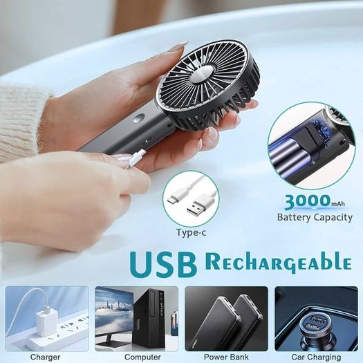 NEW SALE | Handheld Fan, Portable Hand Held Fan with 3 Speed, Mini Hand Fan 3000mAh Battery Operated, USB Rechargeable