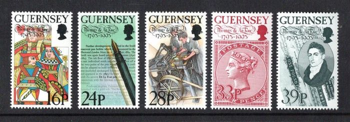 1993 Guernsey Birth Centenary of Thomas de la Rue (Printer) Commemorative Stamps Mint Never Hinged (MNH)