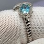 Sterling silver (Sz: T or P) Lagoon Apatite & White Zircon Fancy Ring in Rhodium Overlay Sterling Silver 1.25 Ct. Image 5
