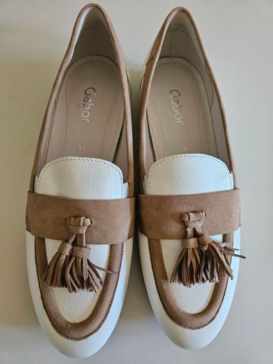 Gabor Las Vegas 62.433.51 comfort leather tassle loafers white & coffee size 7G UK RRP 125 euro new & boxed