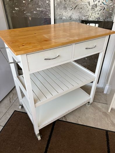 White wooden Kitchen island / utility trolley