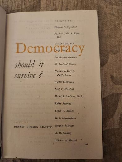 Democracy Should It Survive. Published By Dennis Dobson Ltd London. 1946 Hardback In Good Condition. See Photos For Same.