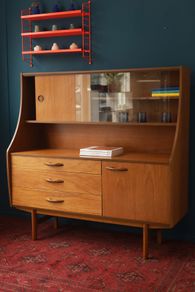 Avalon Mid-Century Teak Highboard with Glazed Display Top