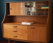 Avalon Mid-Century Teak Highboard with Glazed Display Top