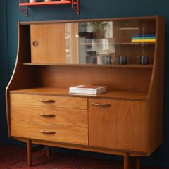 Avalon Mid-Century Teak Highboard with Glazed Display Top