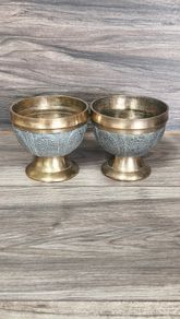 Vintage Brass Pompei Chalice Bowl Goblet Pair Twin Sand Cast Antique Collectable