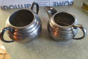 Milk Jug And Suger Bowl Hand Beaten Pewter Sheffield. Eng.