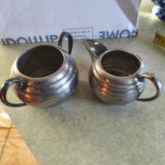 Milk Jug And Suger Bowl Hand Beaten Pewter Sheffield. Eng.