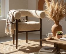 Puffy Boucle Dining Chair  Wide Beech Frame in Okapi Walnut