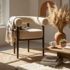 Puffy Boucle Dining Chair  Wide Beech Frame in Okapi Walnut