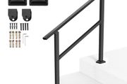 Outdoor Handrails for Steps, 2-3 Step Stair Rail Kit, Black Square Tube with Horizontal Bar, Carbon Steel Support Rails for Seniors, Concrete &amp; Deck Stairs, Easy Installation