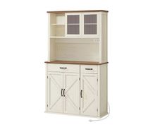 Tall Country Style Kitchen Cabinet Sideboard with Lighting and Charging Station in Country Style