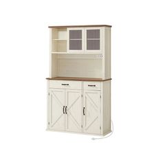 Tall Country Style Kitchen Cabinet Sideboard with Lighting and Charging Station in Country Style