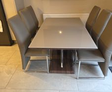 dining table and six chairs