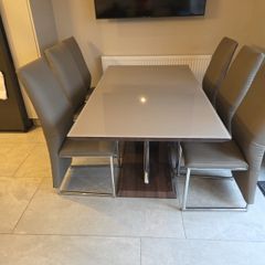 dining table and six chairs