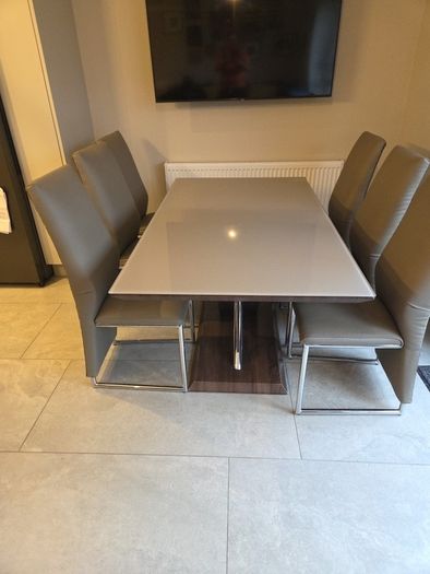 dining table and six chairs