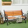 Two-Seater Bench with Decorative Armrests for Garden & Patio, Cast Aluminum + Natural Wood, 120 x 64 x 79 cm, Teak Image 2