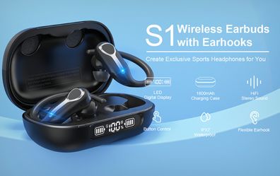 2025 Wireless Earbuds, Bluetooth Headphones with 1800mAh Charging Case, 88H Playing Time, LED Display for iOS, Android and Sport-s1