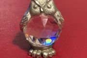 Vintage Pewter and Crystal Miniature Owl Figurine