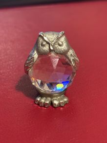 Vintage Pewter and Crystal Miniature Owl Figurine