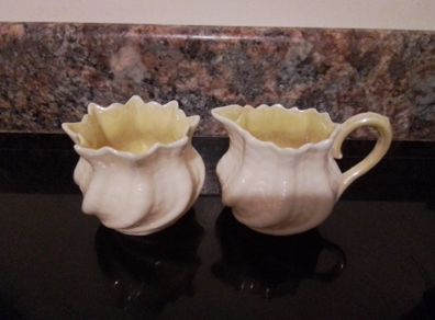 Beleek Swirl Pattern sugar bowl and milk jug
