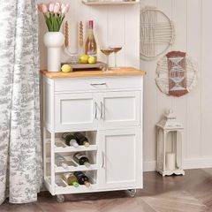 Trolley Kitchen Cabinet Kitchen Trolley with bottle rack White
