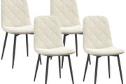 Set of 4 Padded Dining Chairs with High Back, Steel Legs and Velvet-Effect Fabric, Cream