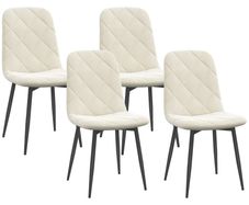 Set of 4 Padded Dining Chairs with High Back, Steel Legs and Velvet-Effect Fabric, Cream