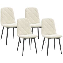 Set of 4 Padded Dining Chairs with High Back, Steel Legs and Velvet-Effect Fabric, Cream