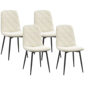 Set of 4 Padded Dining Chairs with High Back, Steel Legs and Velvet-Effect Fabric, Cream