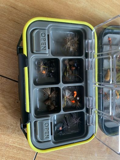 fishing flies box of around 80-90 flies river canal lake