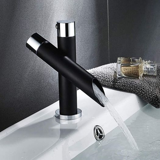 Unique Waterfall Tap Bathroom Sink Taps Black Basin Mono Mixer Tap Single Lever Commercial with UK Fittings for Bathroom Kitchen Faucet (FREE POSTAGE)