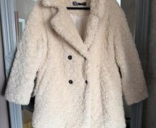 Zara Faux Fur Shearling Coat Ecru/Beige Size L